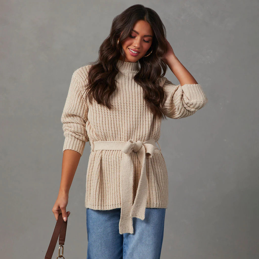 Wixson Belted Mock Neck Sweater