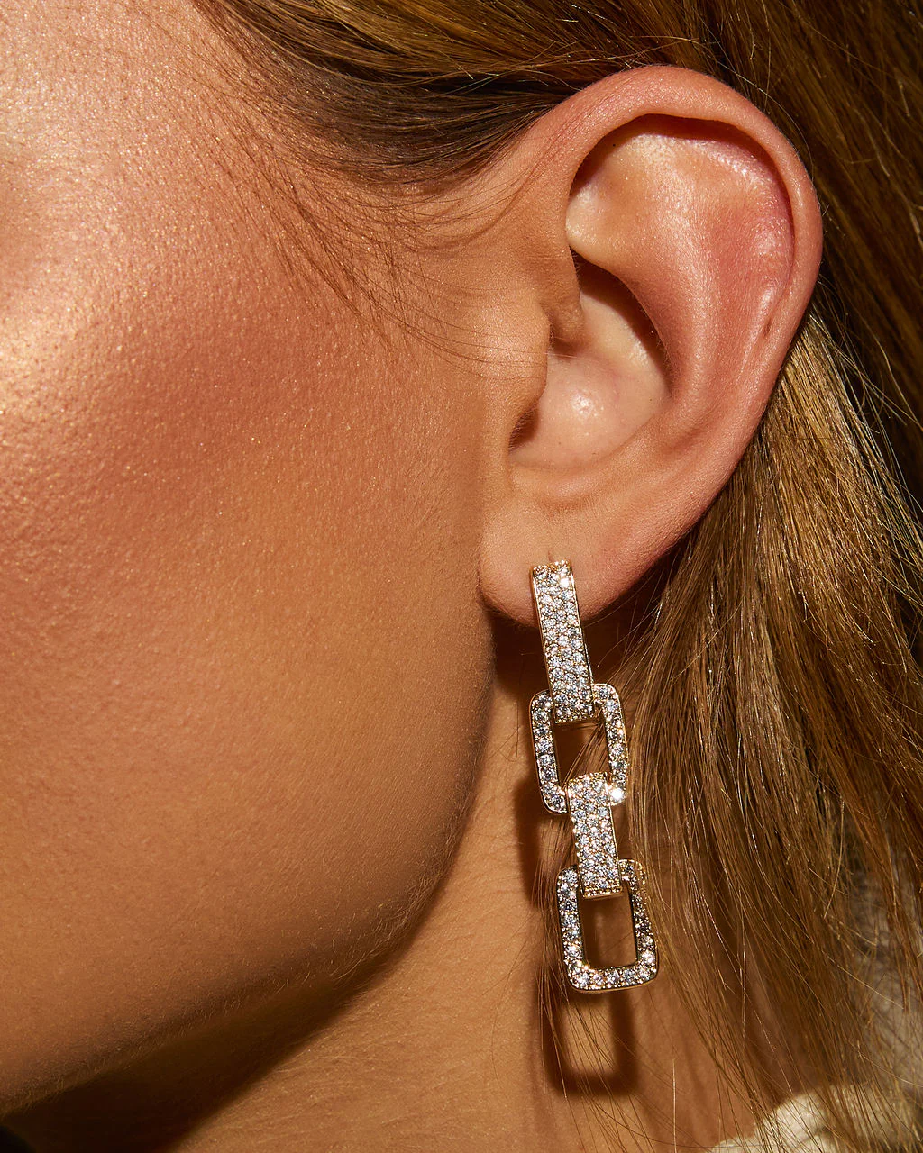 Linked Up Rhinestone Pave Chain Earrings