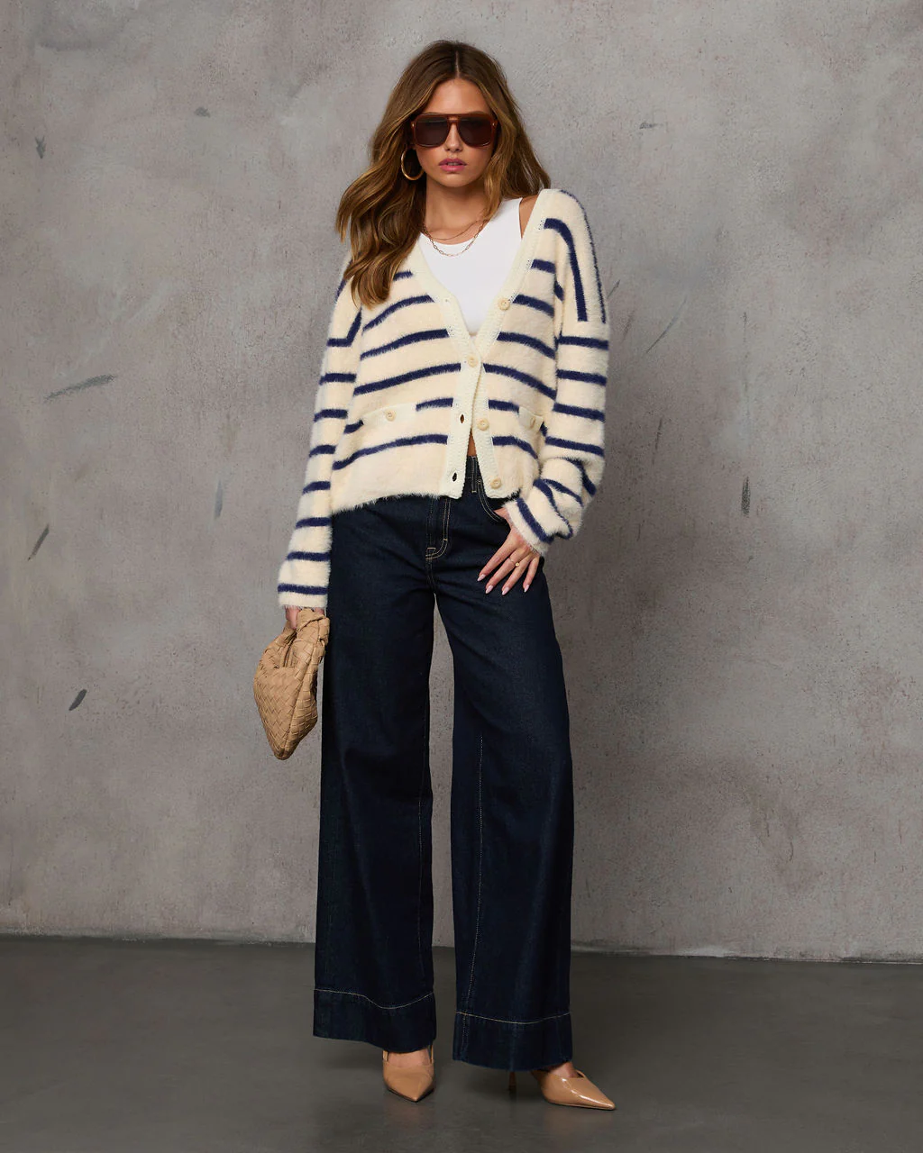 Nelly Striped V Neck Cardigan