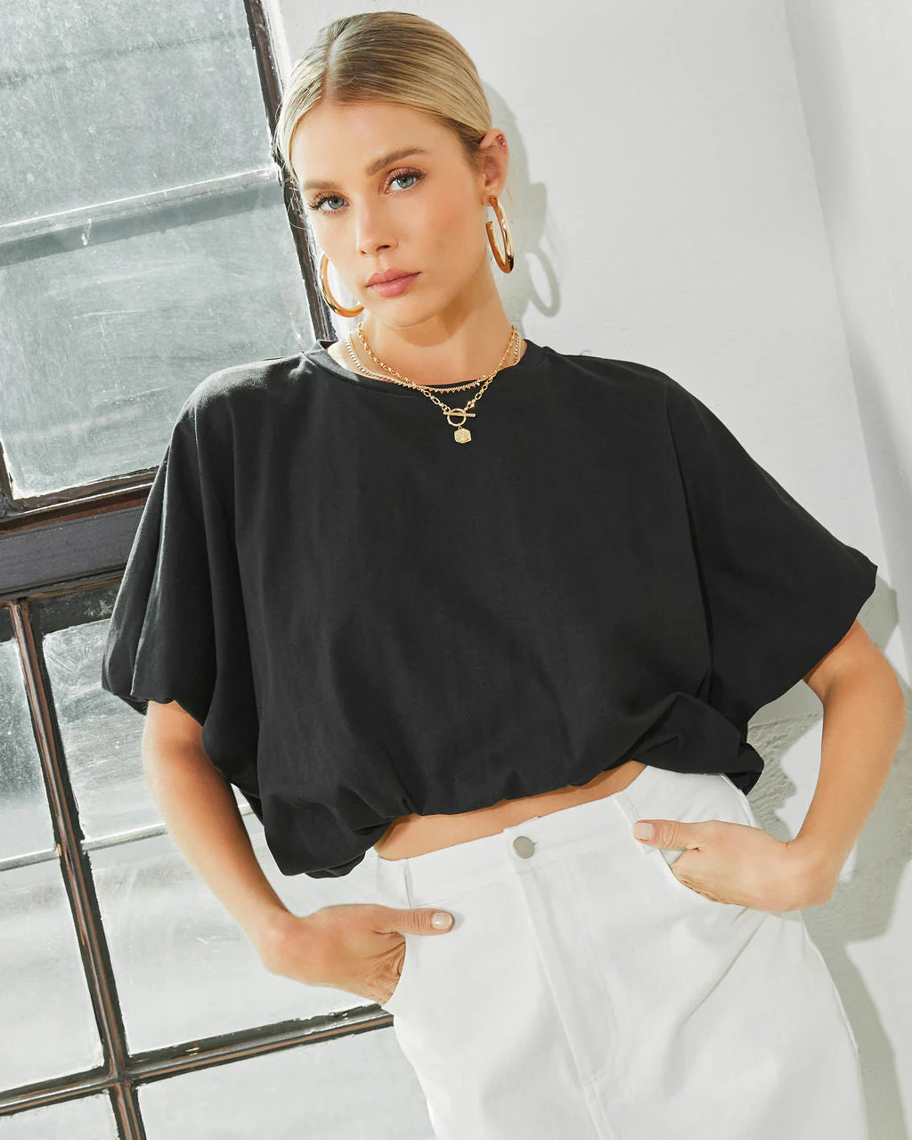 Kaylee Bubble Hem Cotton Crop Top