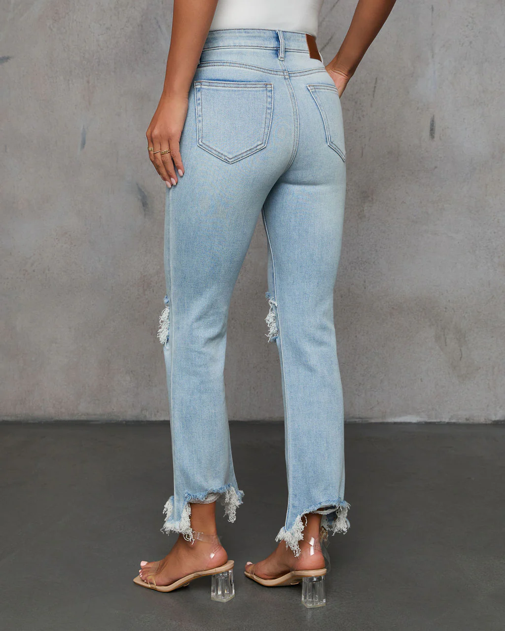 Cosmia High Rise Distressed Crop Flare Denim