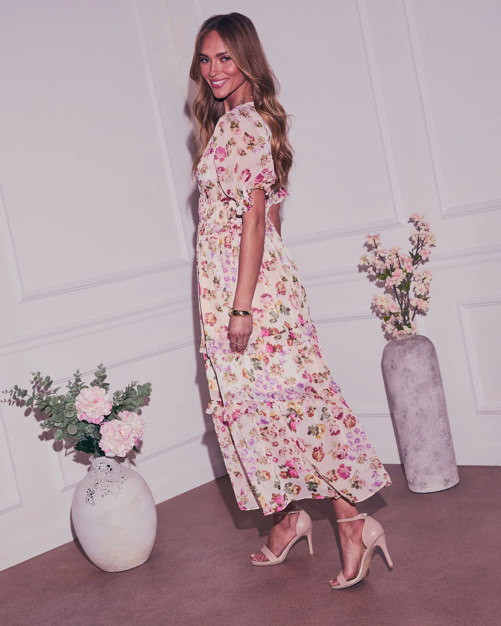 Imelda Floral Chiffon A-Line Midi Dress