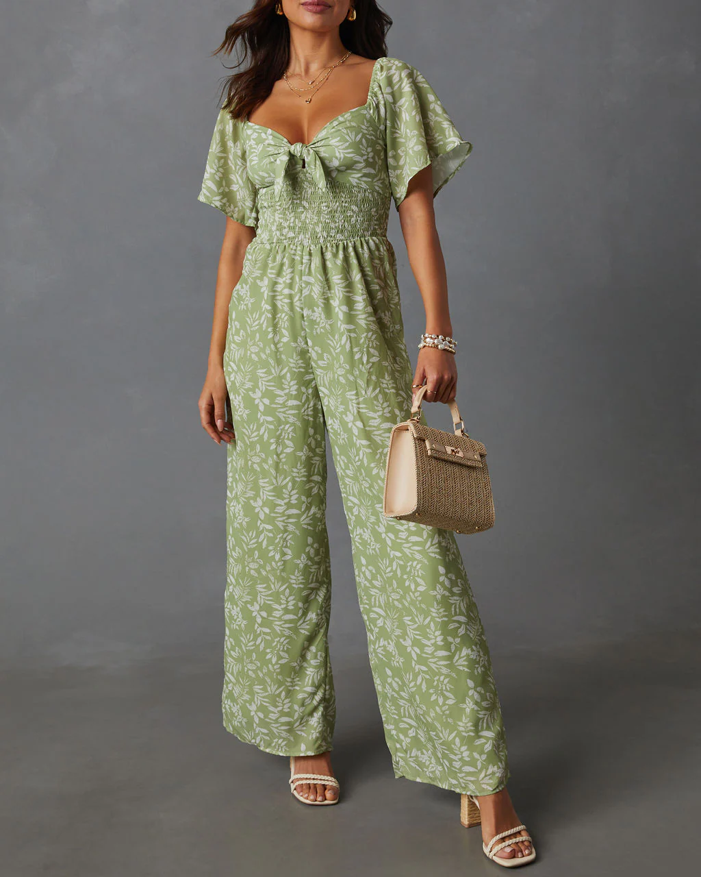 Primrose Floral Smocked Tie Front Jumpsuit