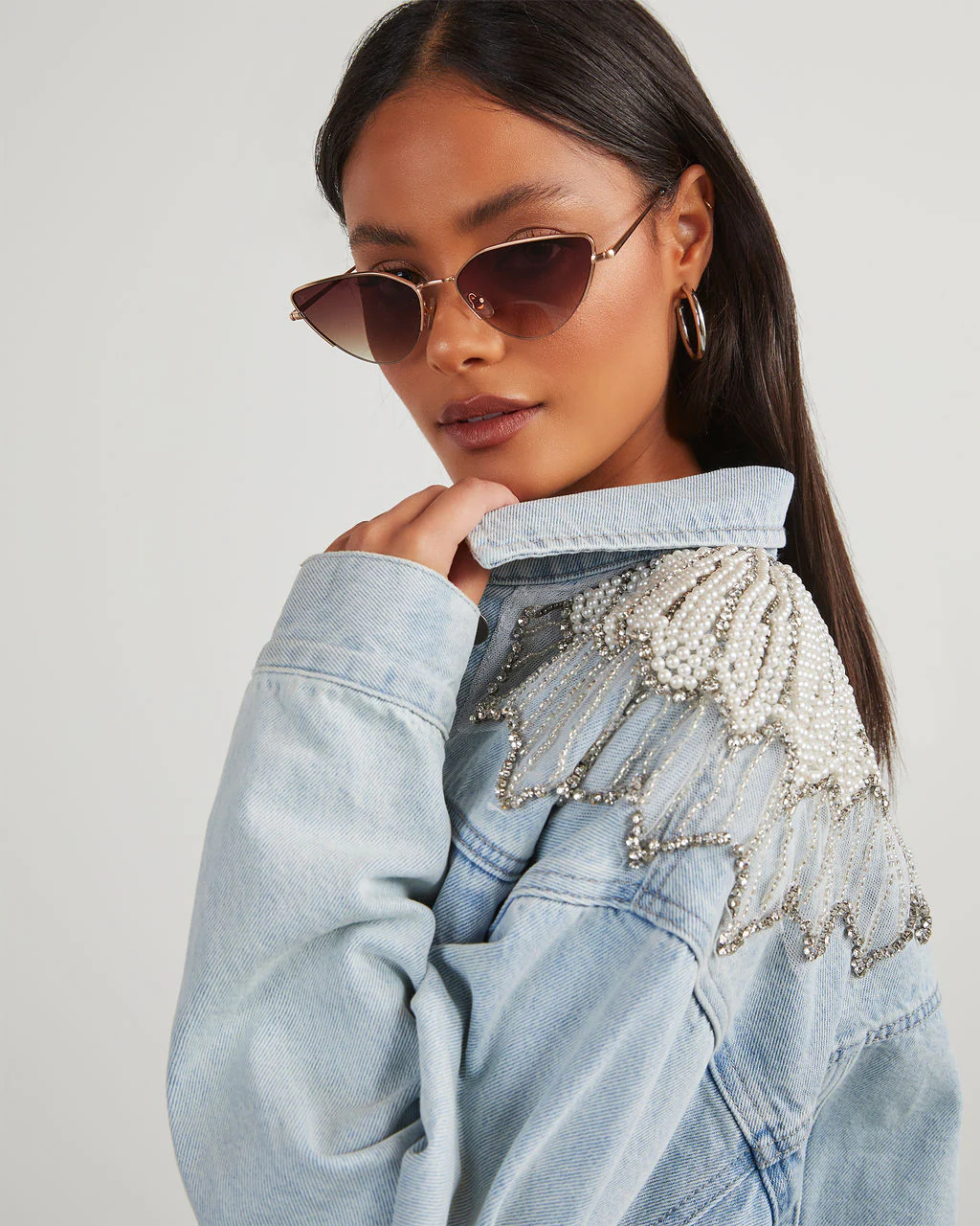 Delanie Pearl & Rhinestone Denim Jacket