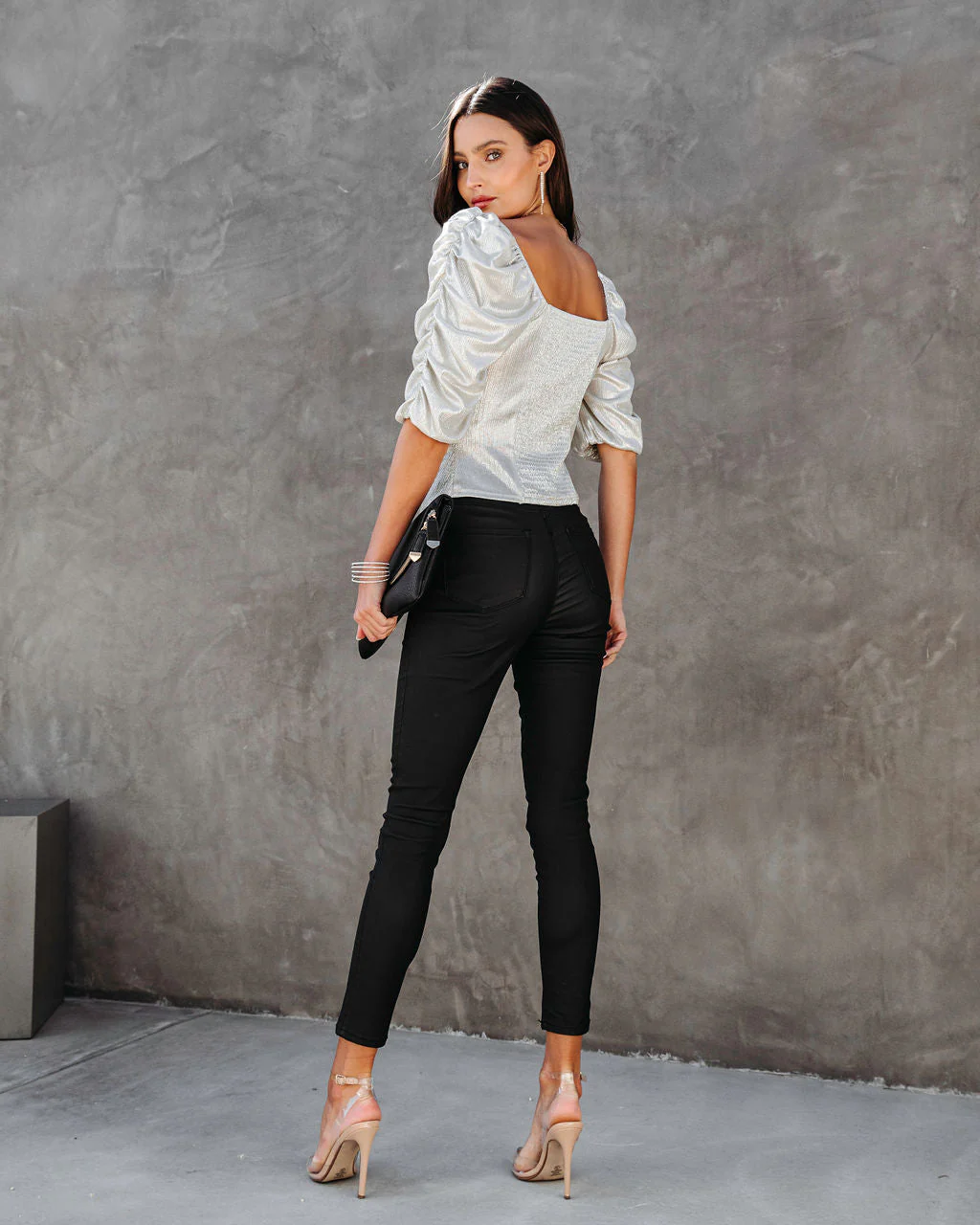 Just Fabulous Metallic Ruched Top
