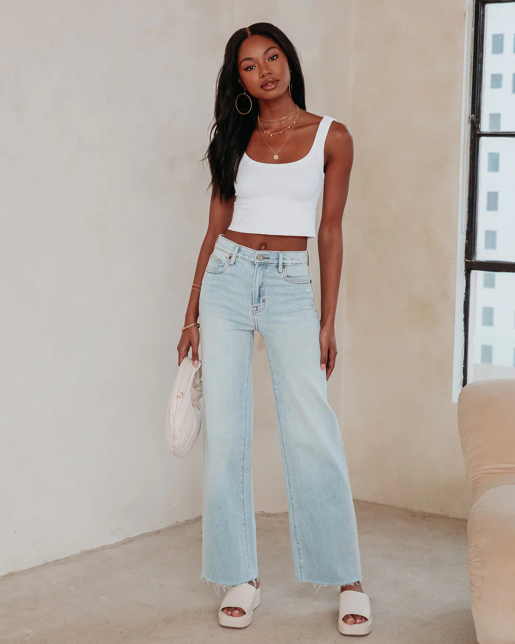 Logan High Rise Stretch Wide Leg Jeans
