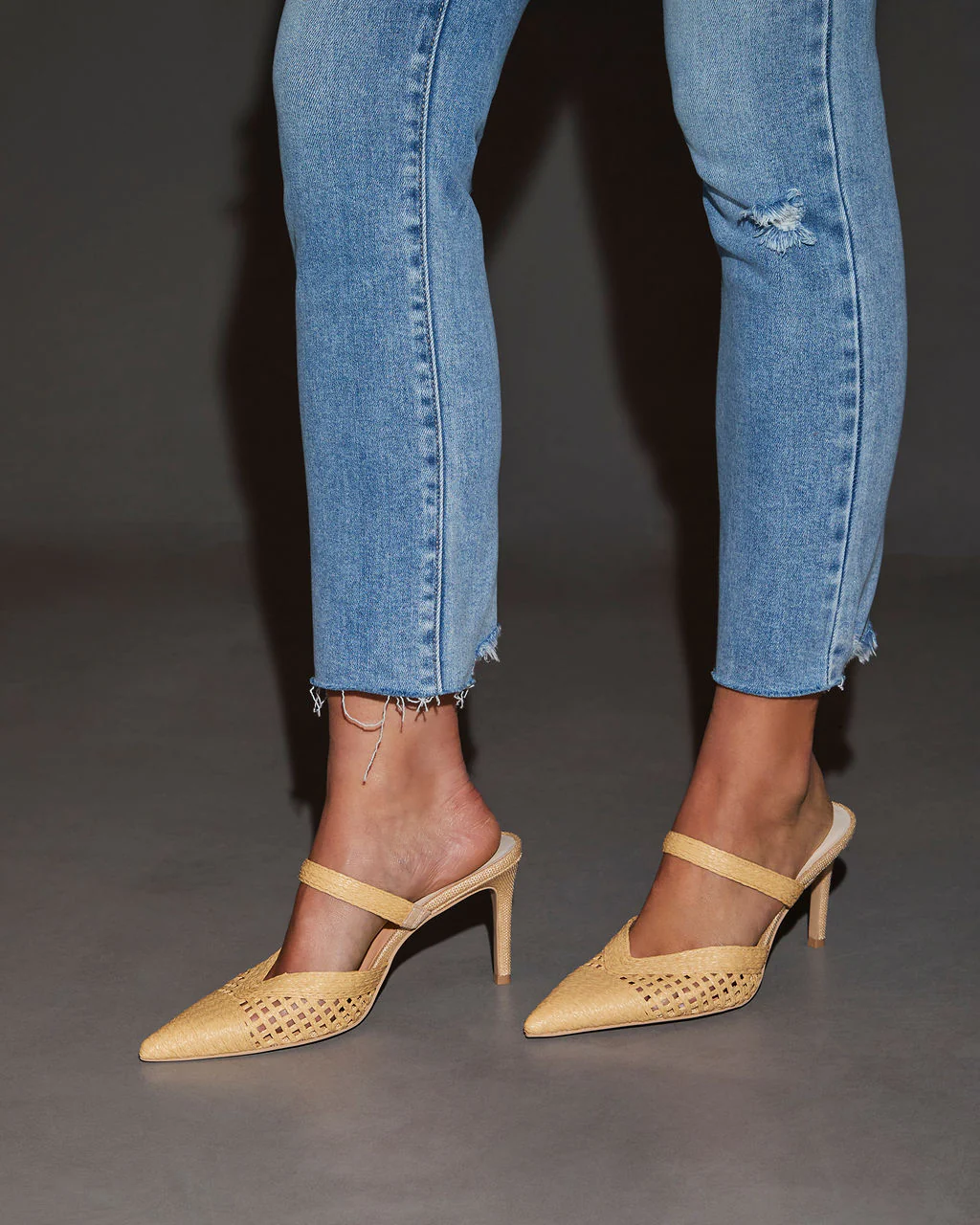 Kaline Raffia Pointed Toe Mules