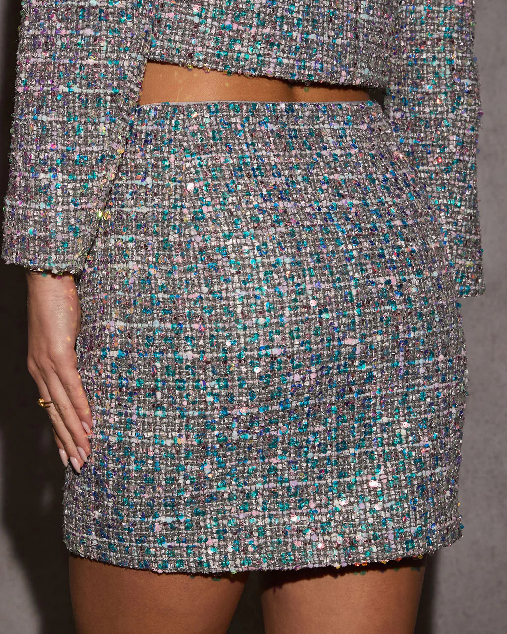 Jingle My Way Tweed Embellished Mini Skirt