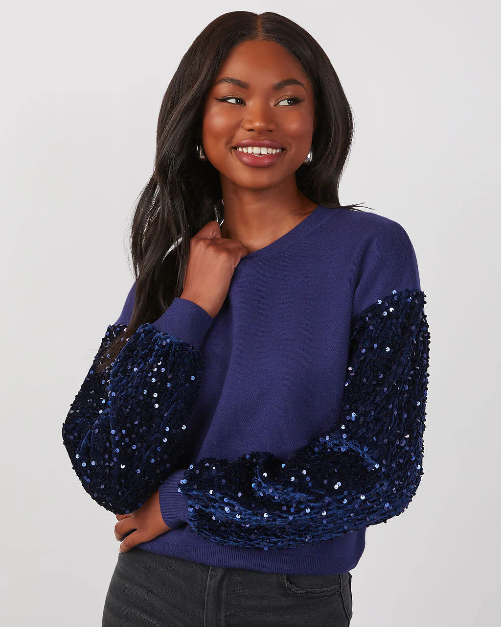 Yumi Contrast Sequin Knit Sweater