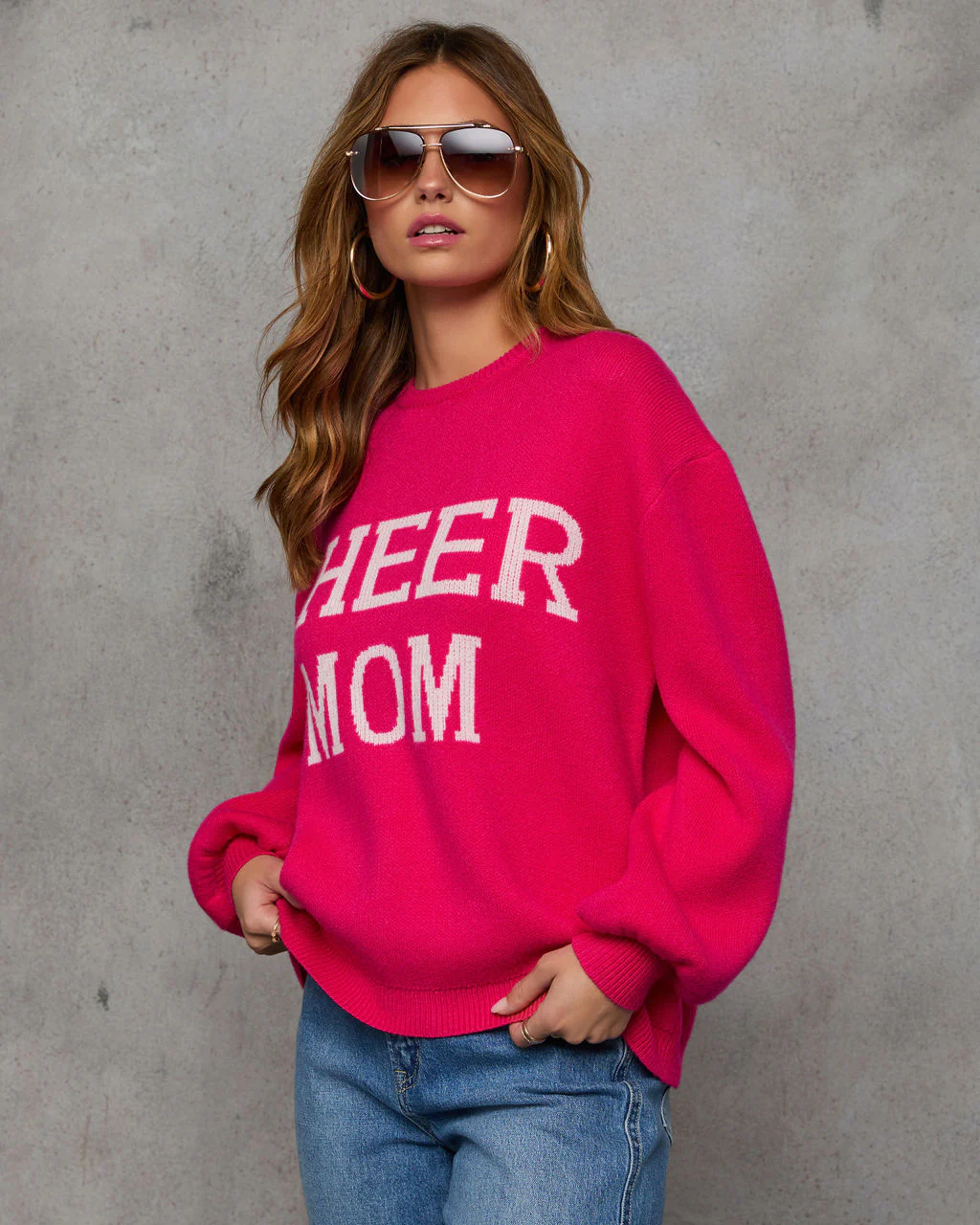 Cheer Mom Knit Pullover Sweater - Cream
