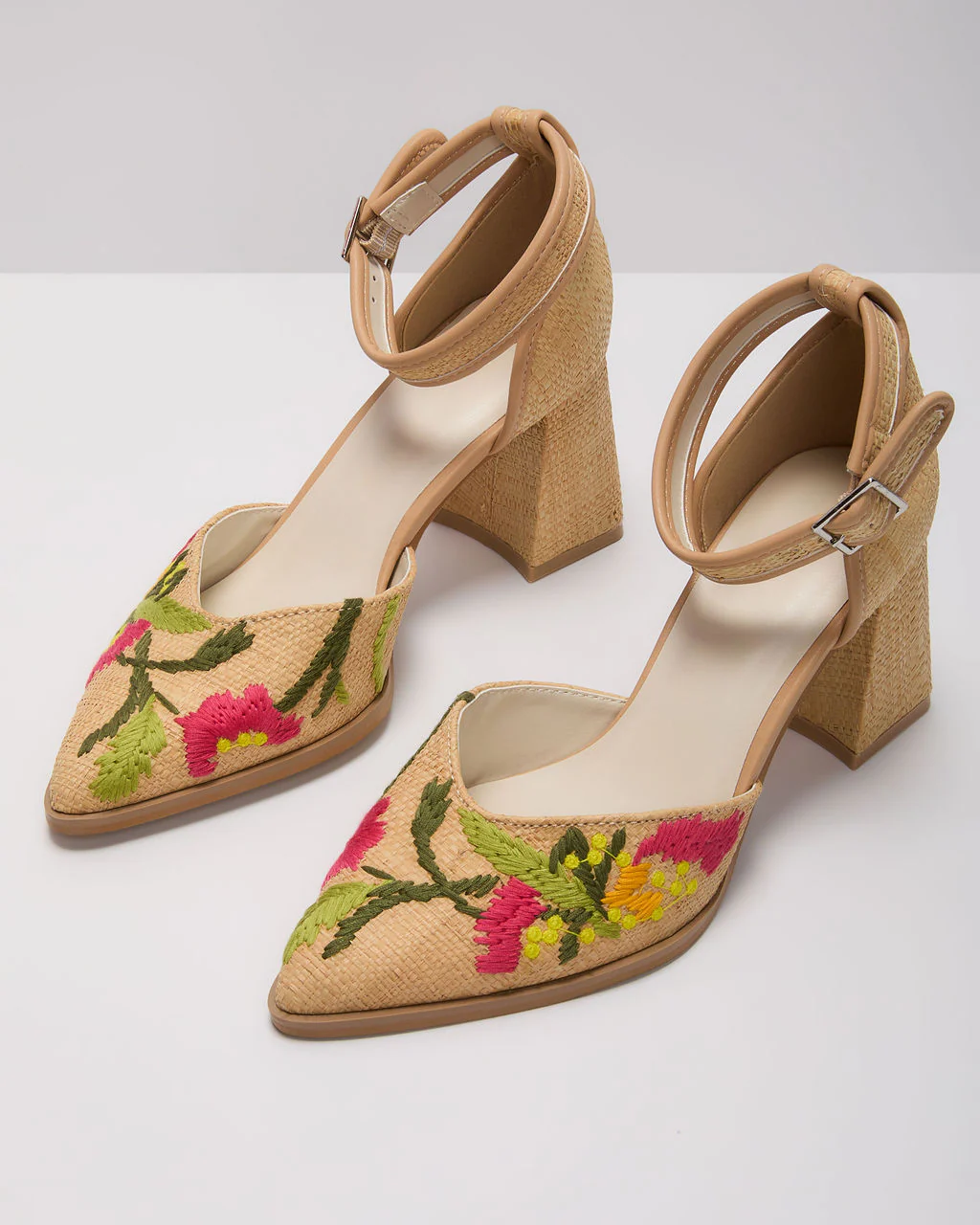 Monet Embroidered Floral Chunky Heels