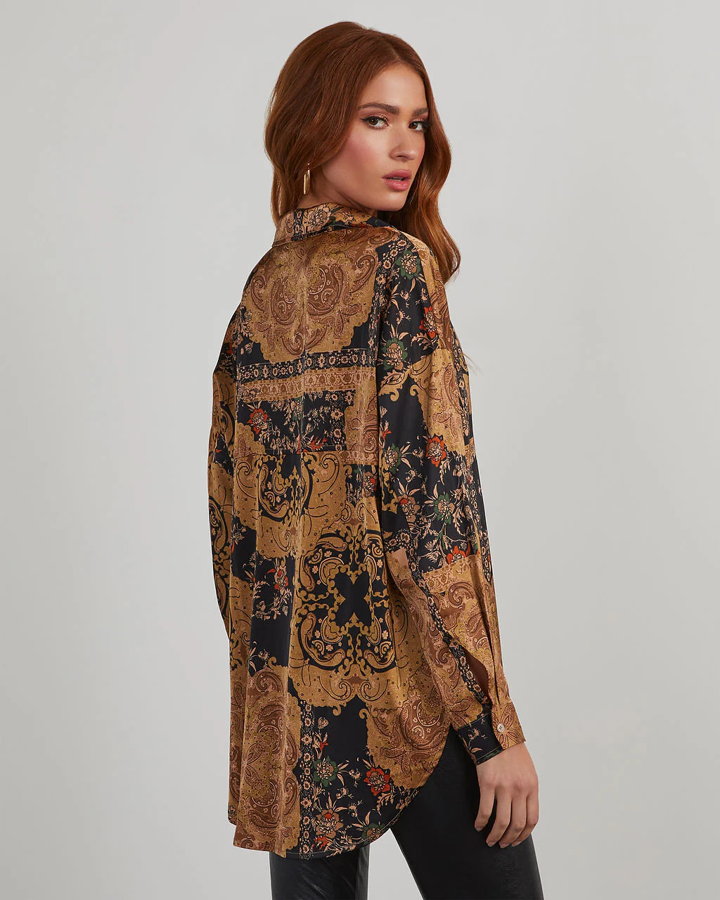 Annabelle Satin Paisley Button Down Top