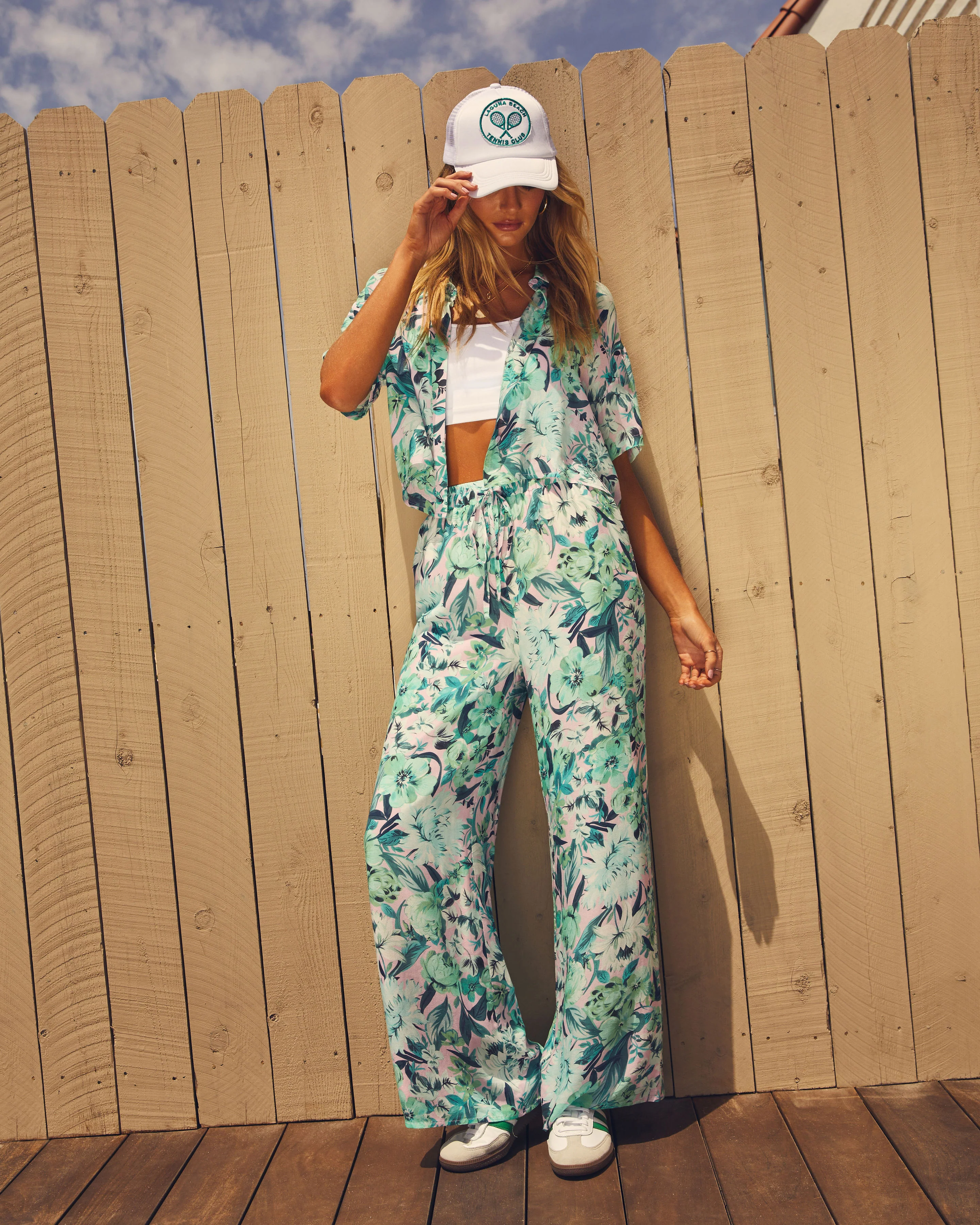 Clearwater Tropical Print Drawstring Wide Leg Pant