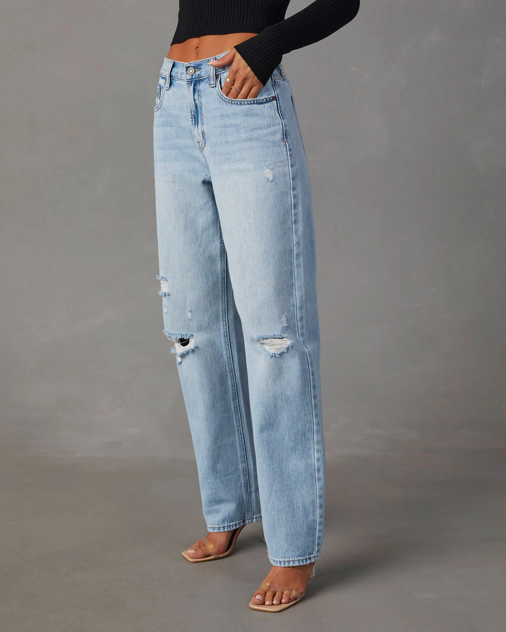 Sadine Distressed High Rise Straight Jeans