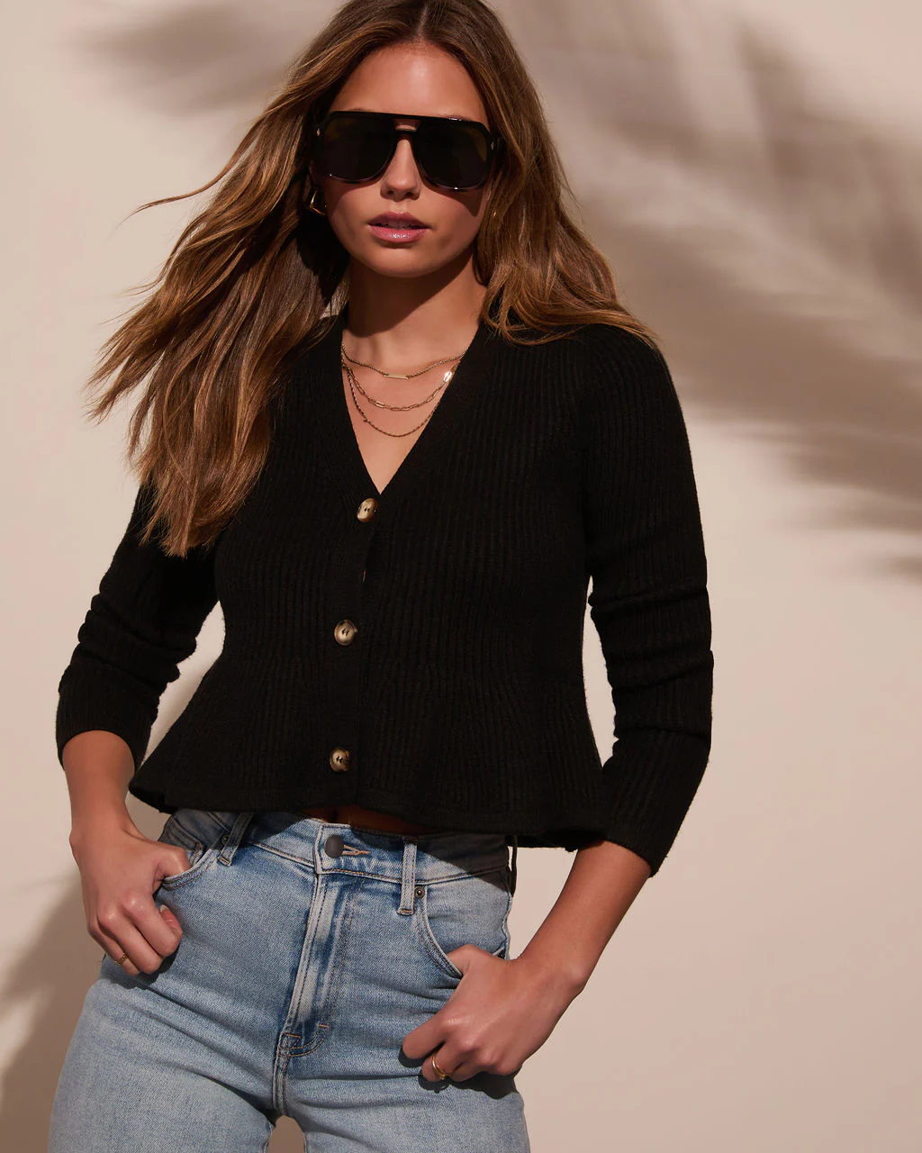 Stewart Peplum Button Front Sweater