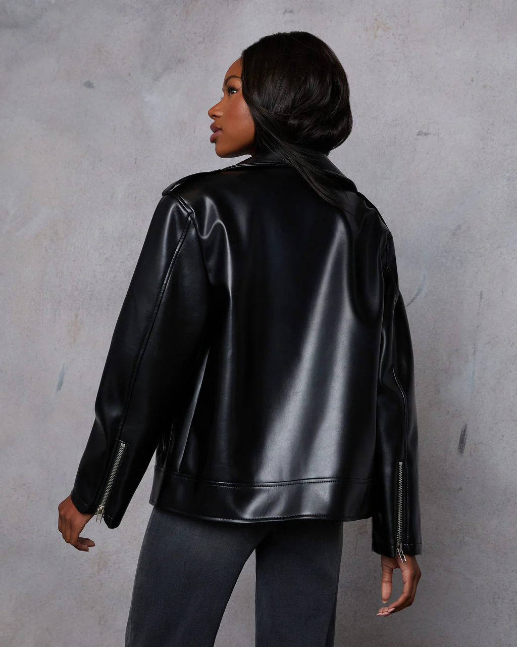 Emberly Oversized Faux Leather Moto Jacket