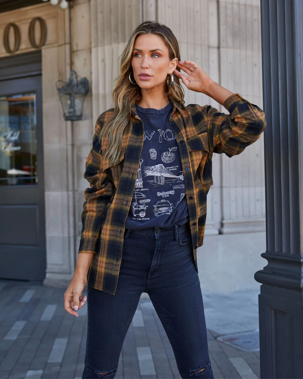 Petaluma Cotton Blend Plaid Button Down Top