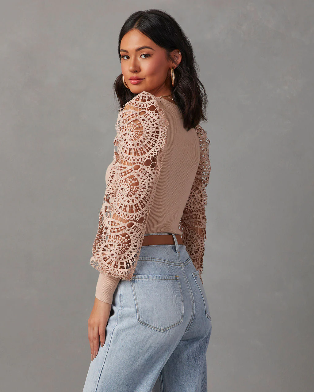 Sophia Crochet Sleeve Sweater Top