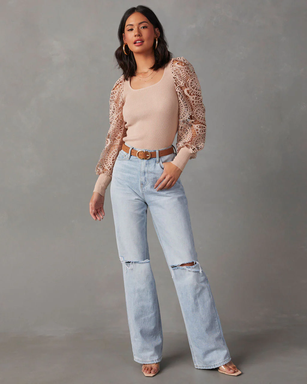 Sophia Crochet Sleeve Sweater Top