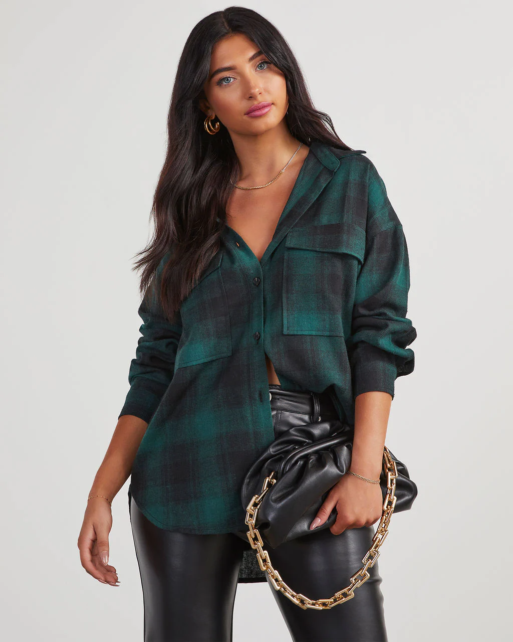 Petaluma Cotton Blend Plaid Button Down Top