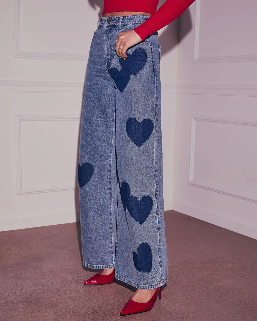 Lemin Heart Printed Denim Jeans