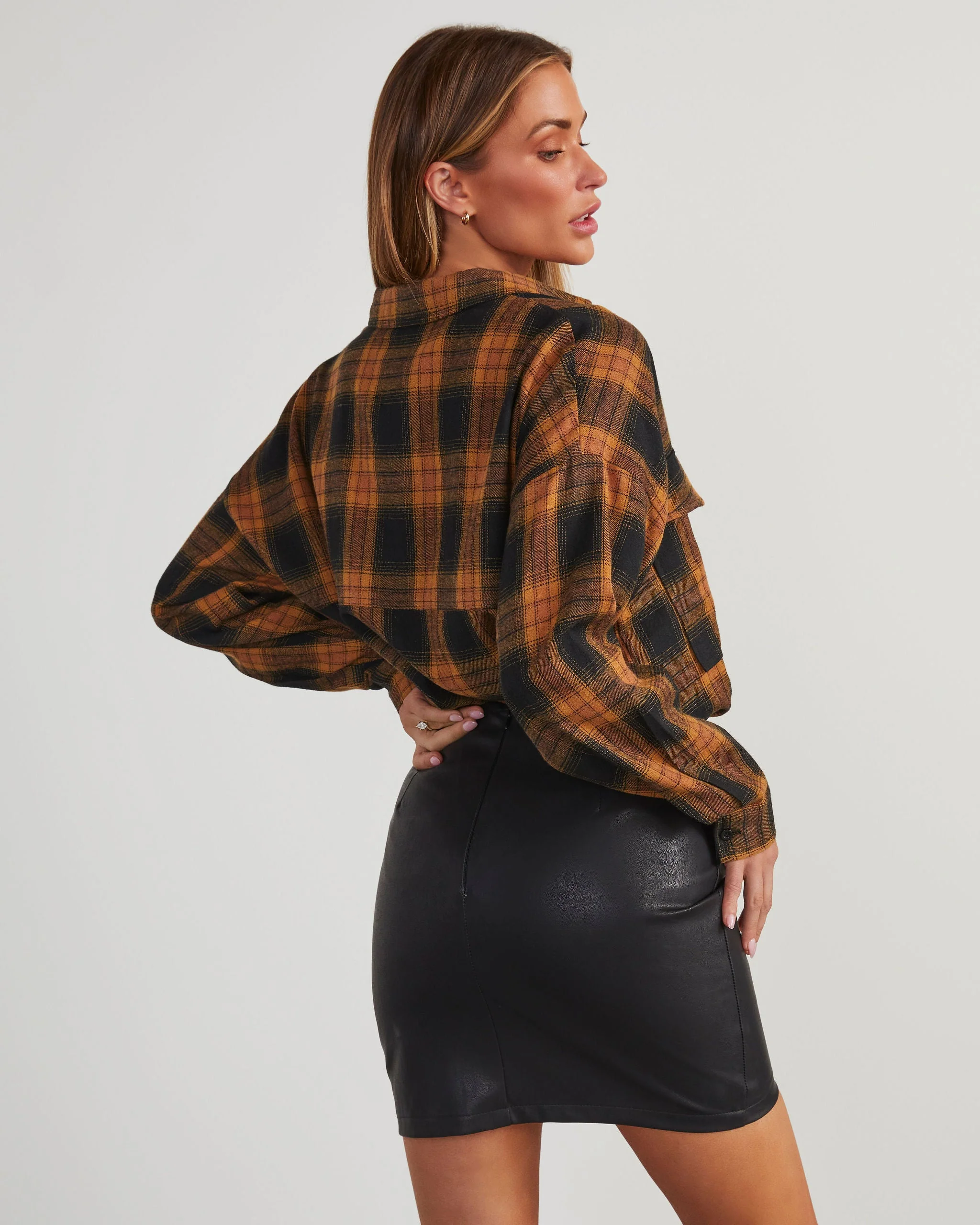 Petaluma Cotton Blend Plaid Button Down Top