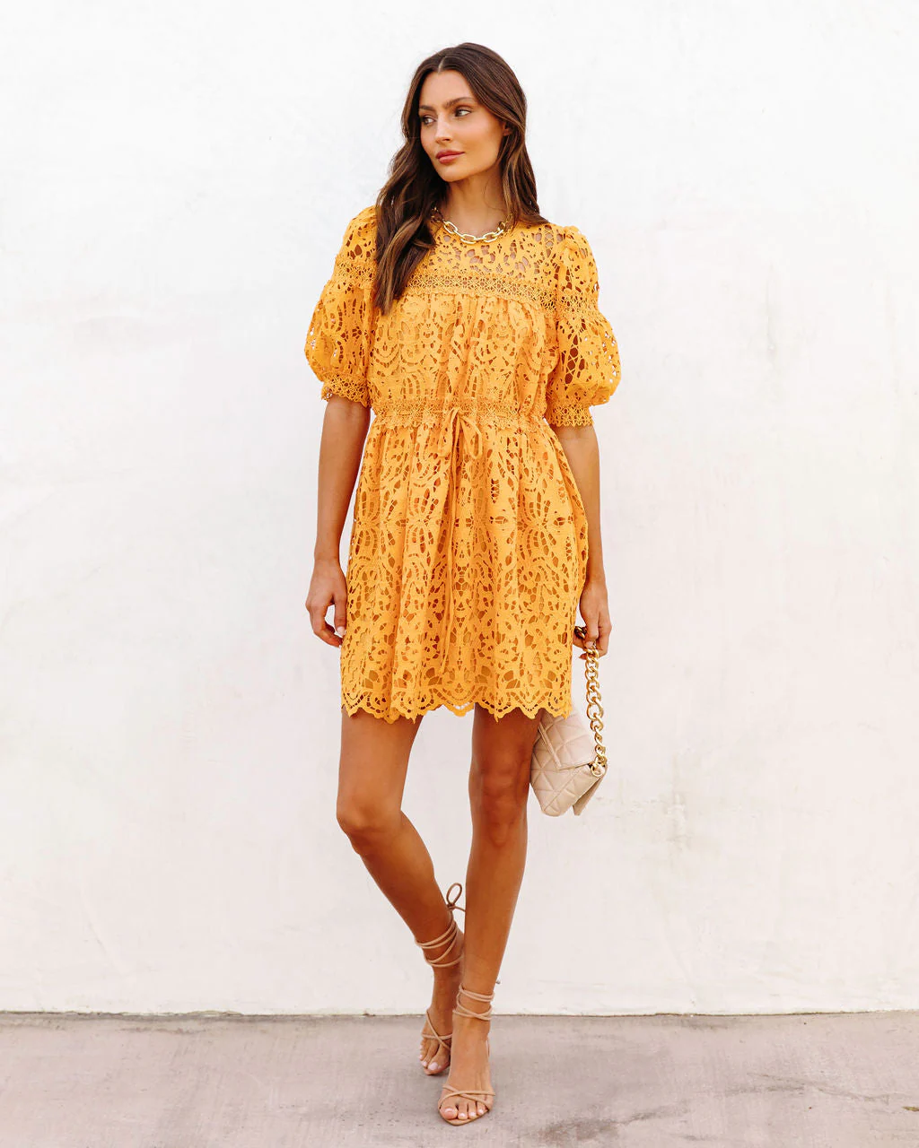 Sunflower Fields Crochet Lace Mini Dress