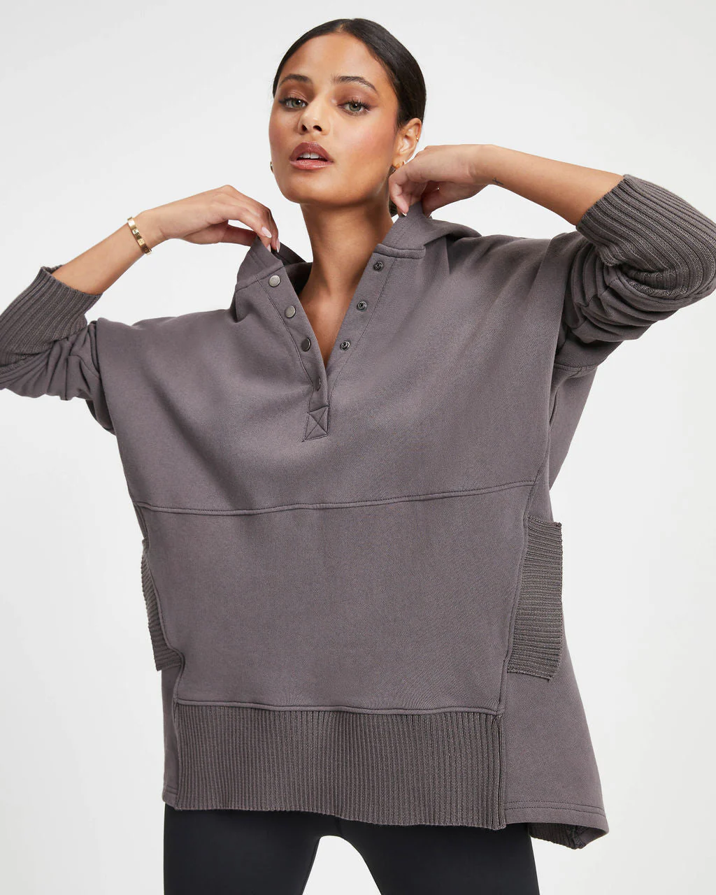 Mindful Cotton Pocketed Henley Hoodie