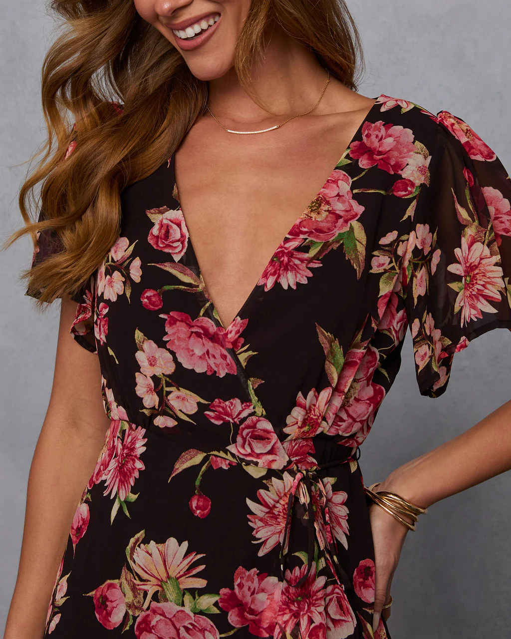 Petal Whisper Wrap Floral Midi Dress
