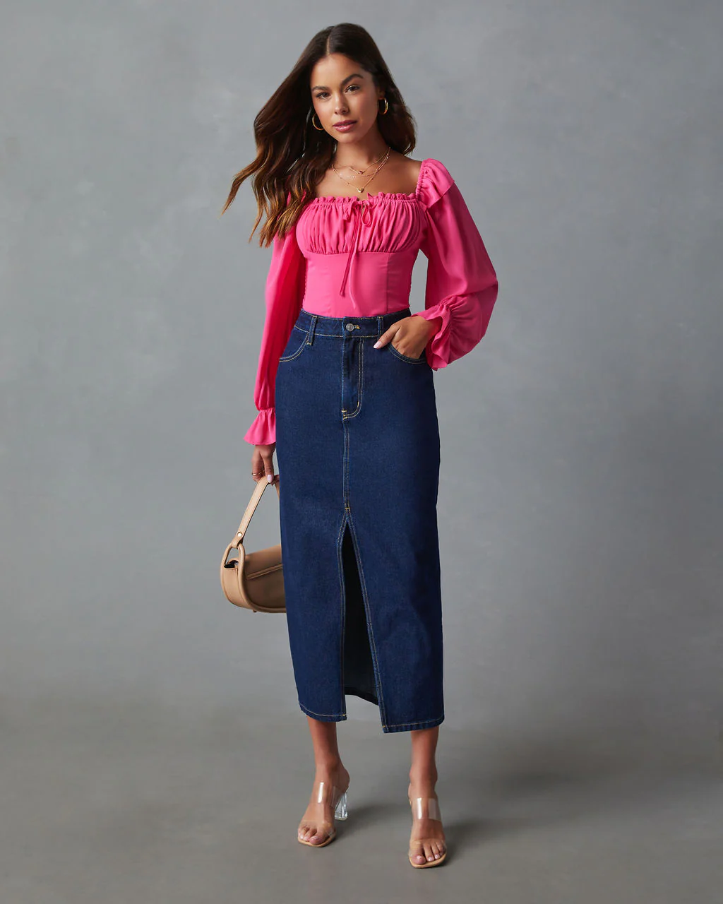 Julie Cropped Ruffle Shoulder Blouse