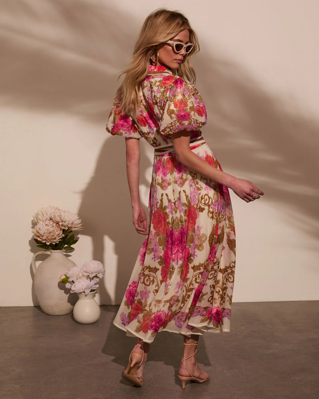 Meadowlane Floral Waist Tie Midi Dress