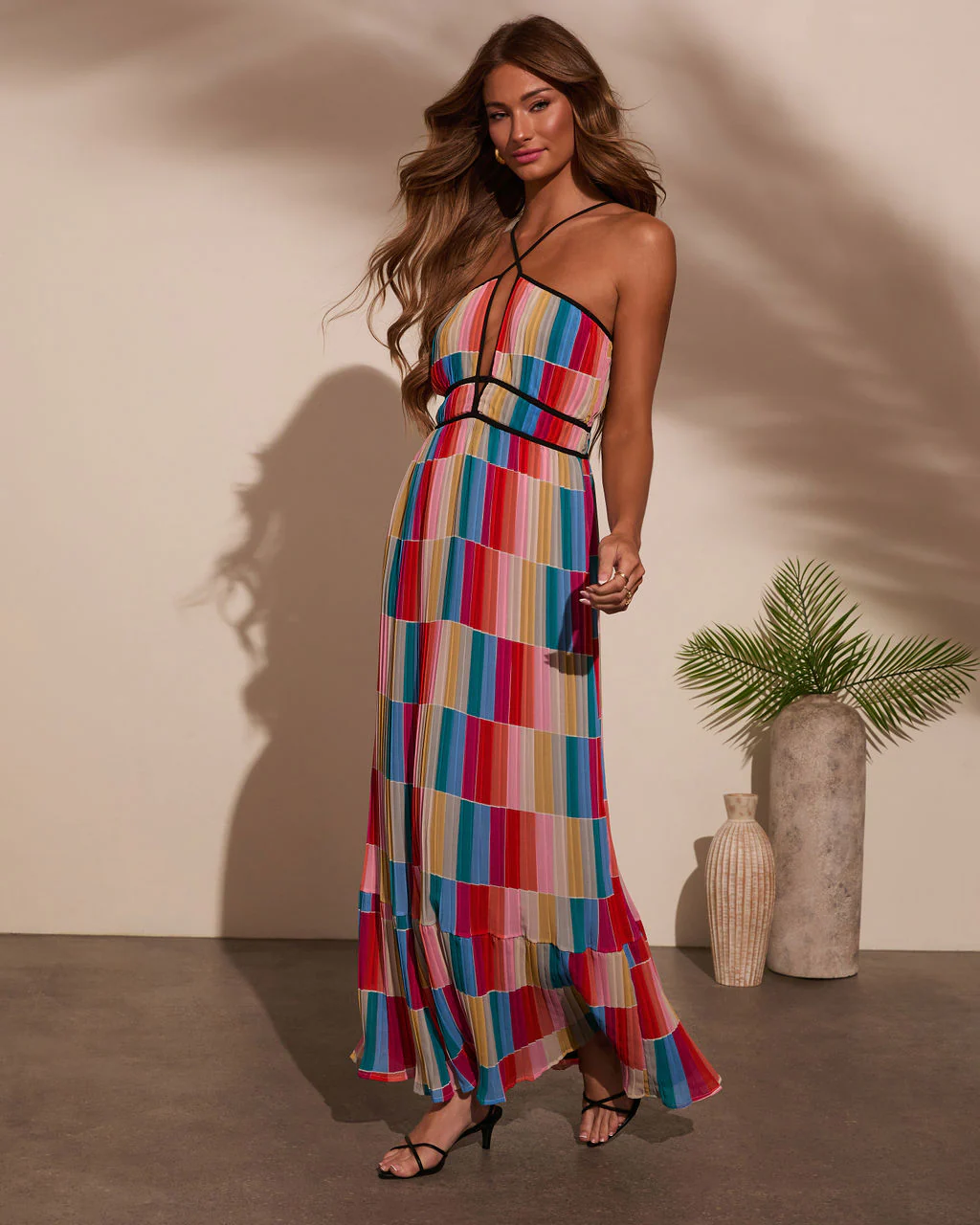 Kimber Abstract Pleated Maxi Dress