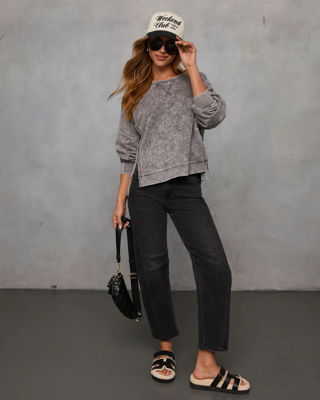 Simone Acid Wash Pullover Sweatshirt