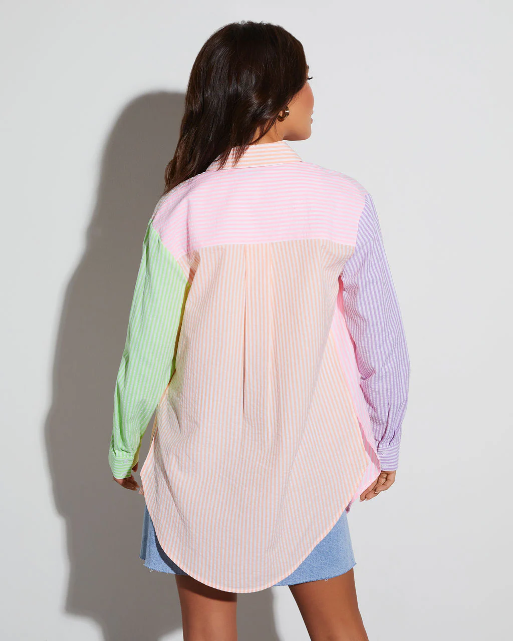 Blakelyn Cotton Blend Striped Colorblock Button Down Top