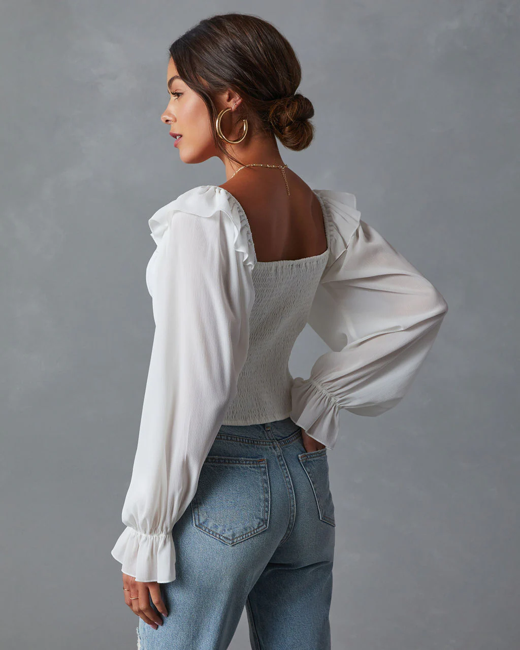 Julie Cropped Ruffle Shoulder Blouse