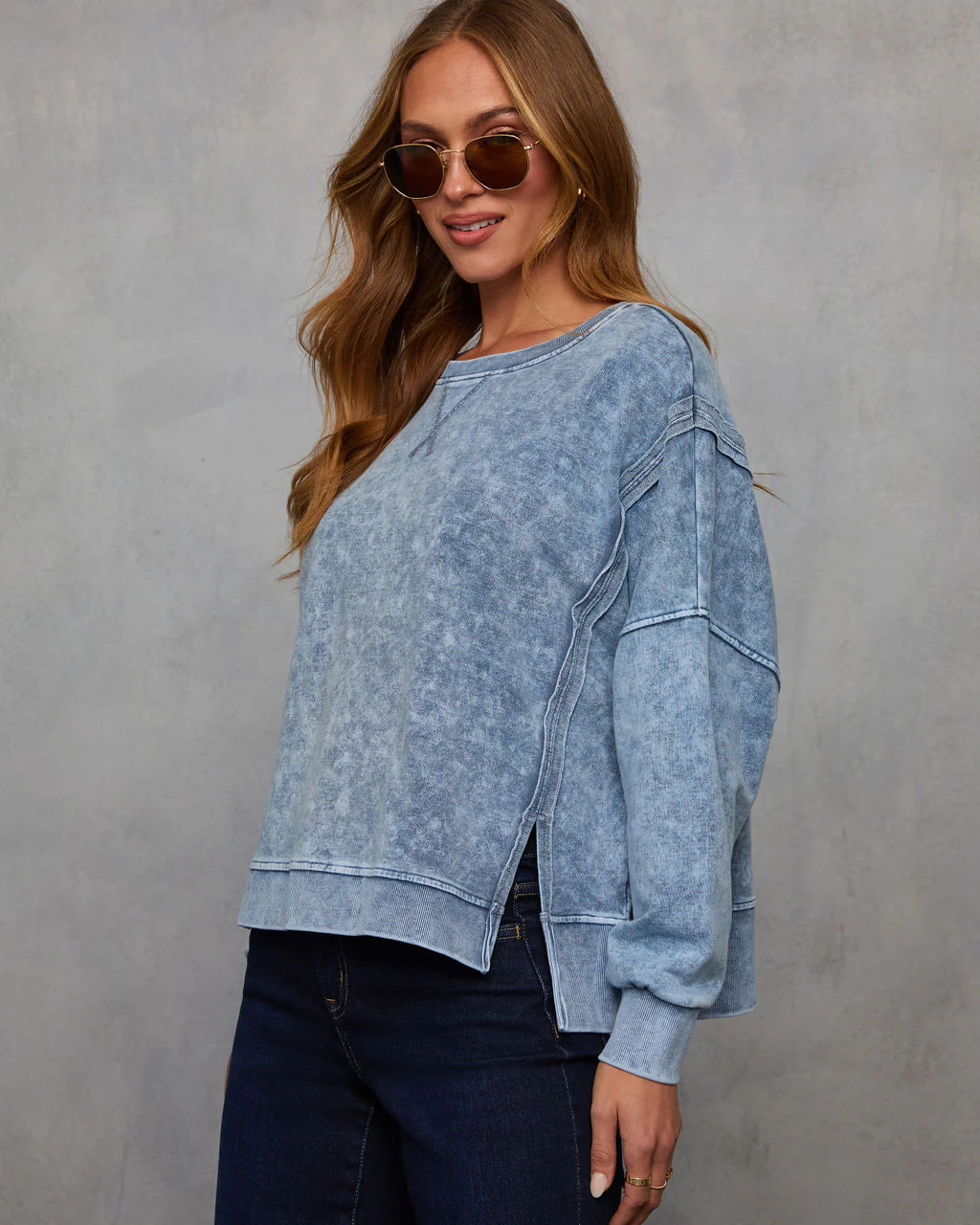 Simone Acid Wash Pullover Sweatshirt