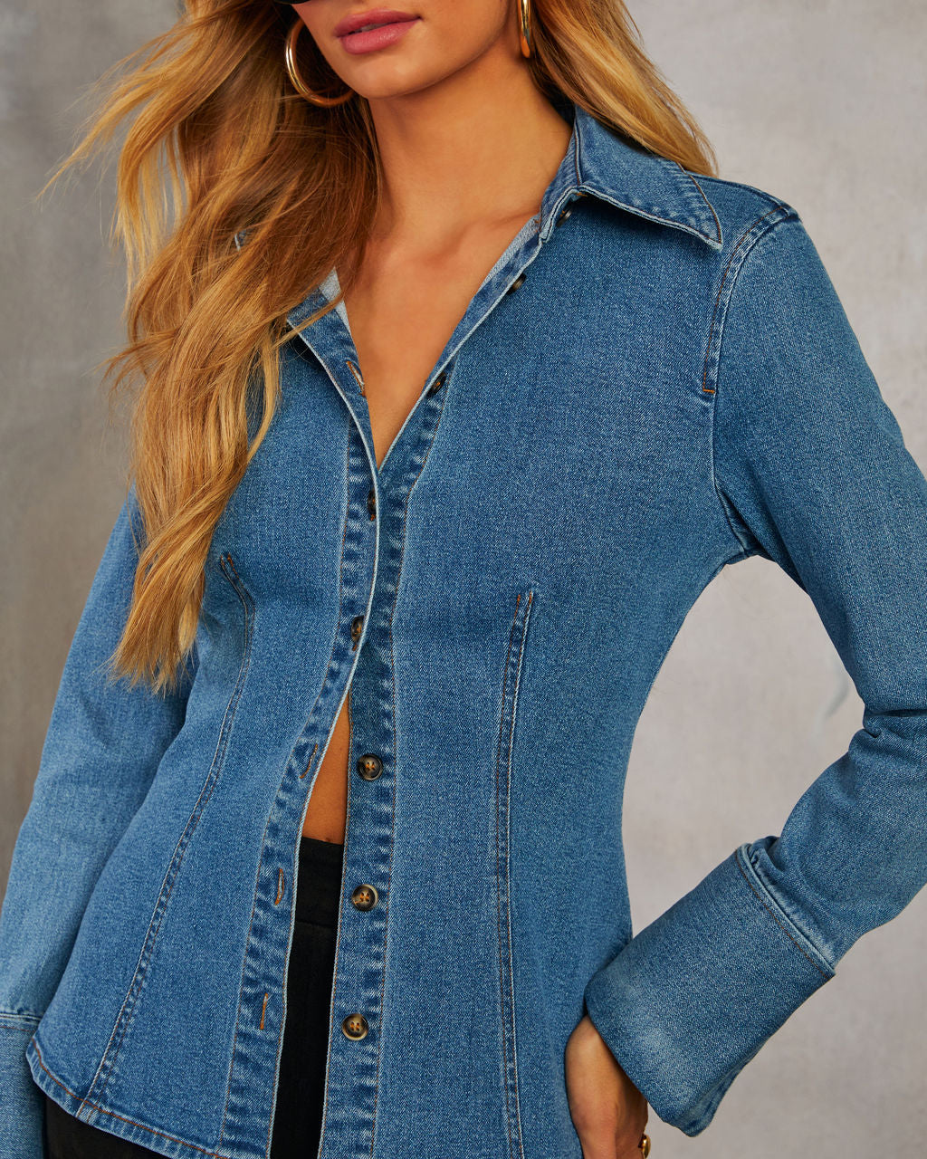 Mixer Denim Button Down Top