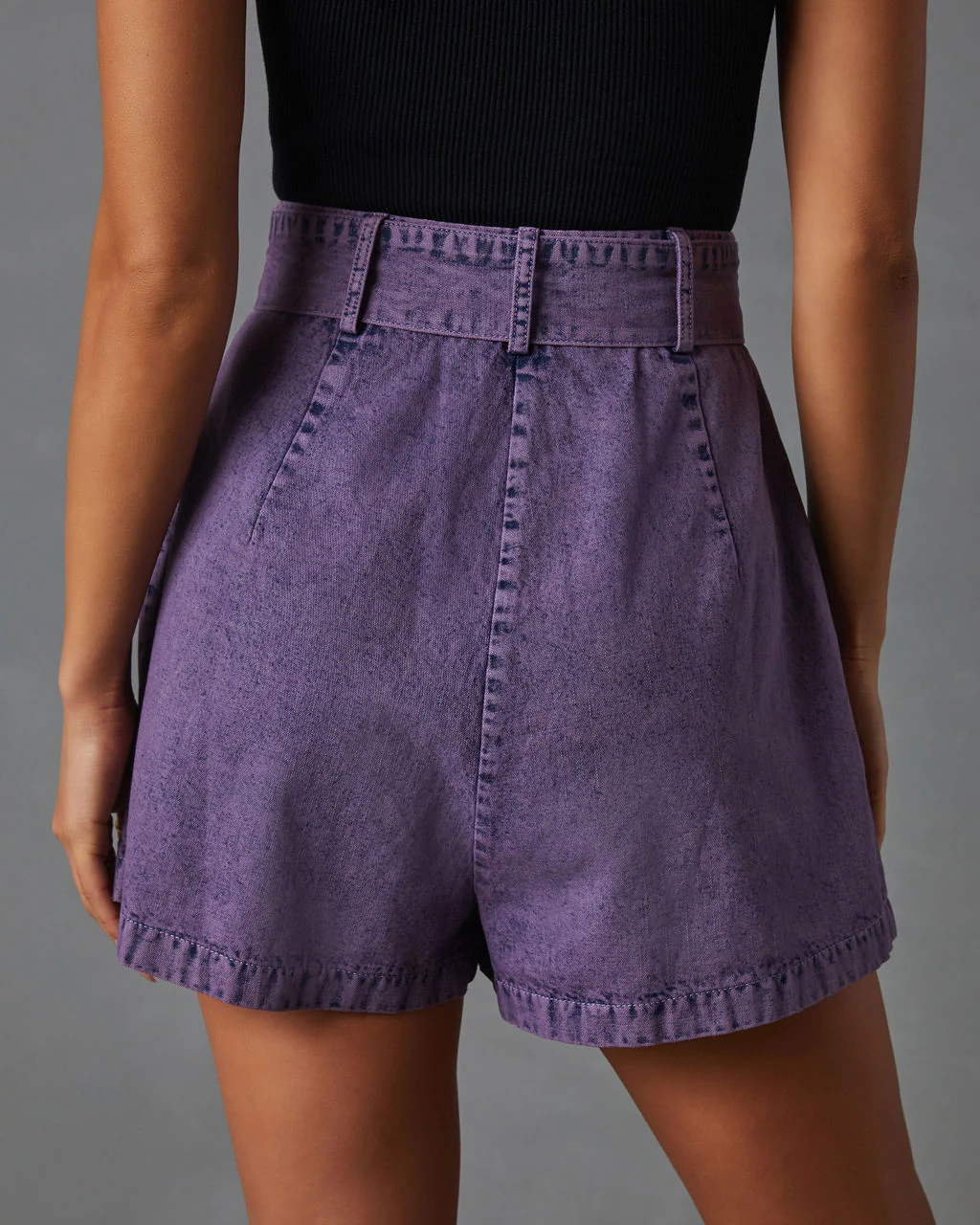 Milena Tie Waist Pocketed Acid Wash Shorts