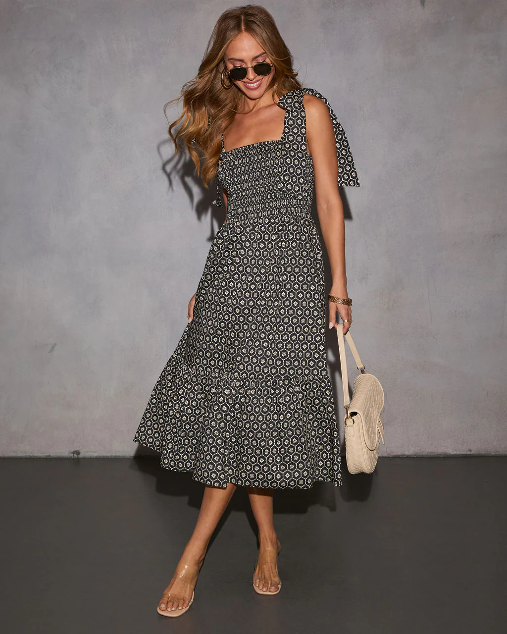 Josephina Floral Tie Strap Midi Dress