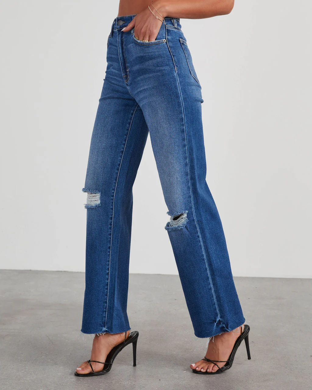 VICI Icon Distressed High Rise Straight Jeans