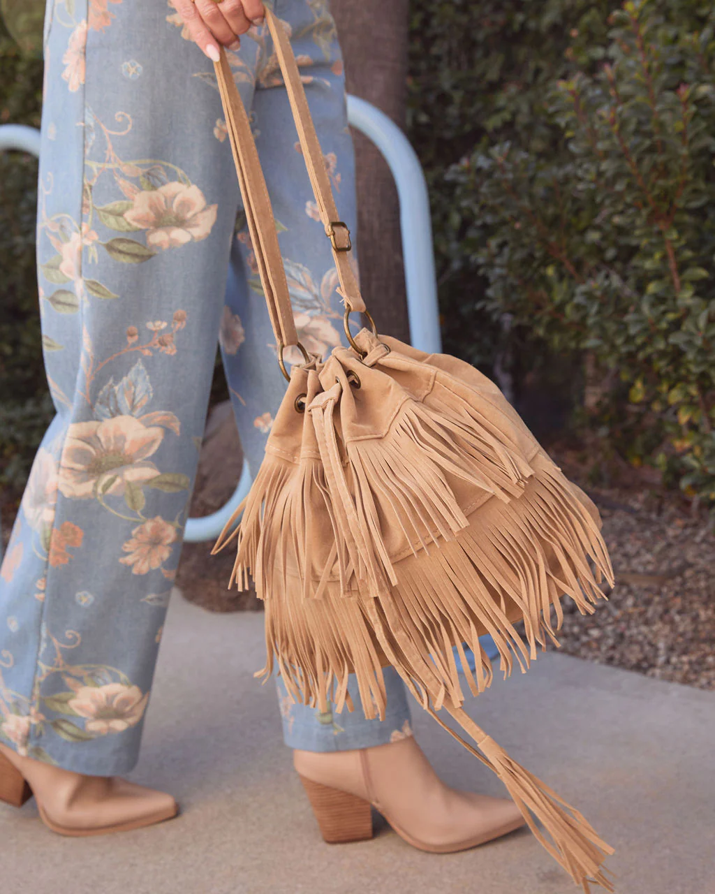 Carley Fringe Suede Bucket Bag
