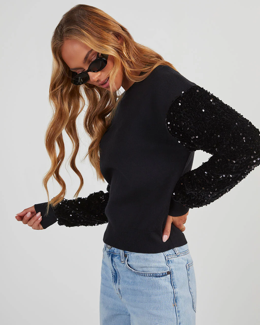 Yumi Contrast Sequin Knit Sweater