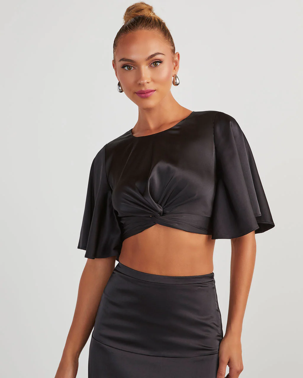 Zayda Satin Twist Front Crop Top