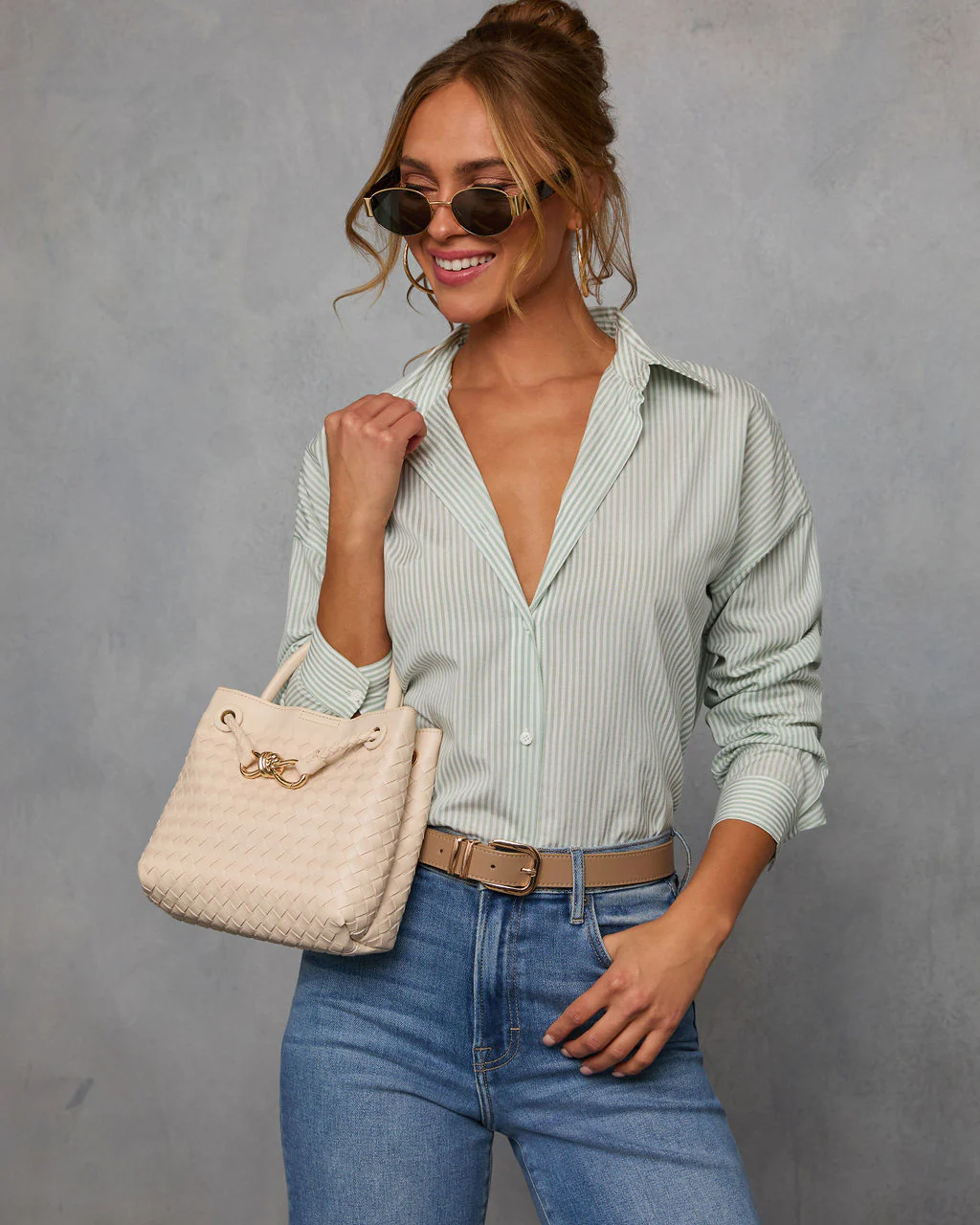 Felina Striped Button Down Top