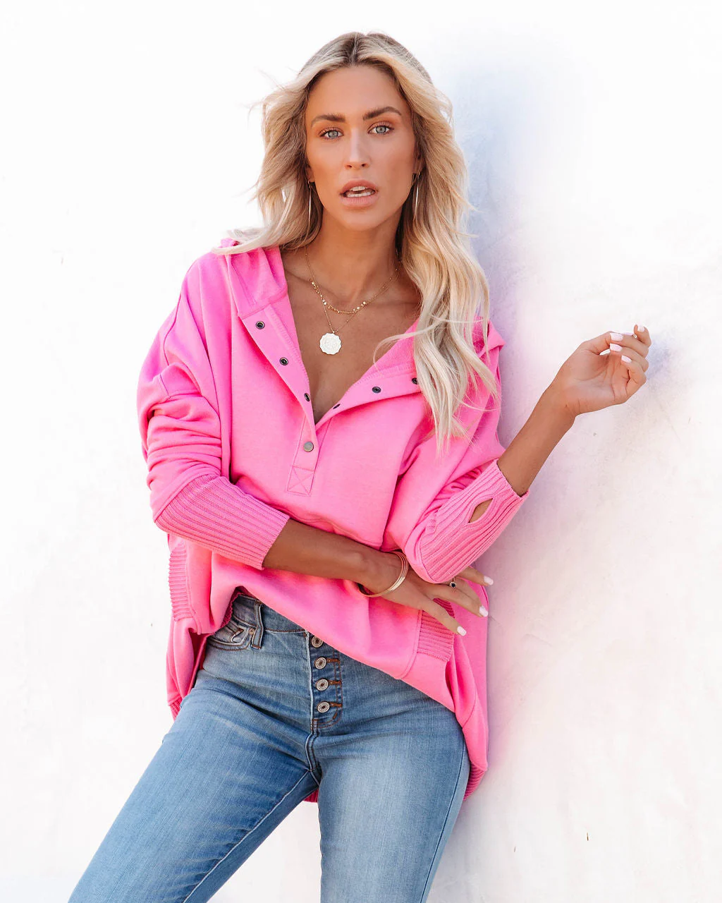 Mindful Cotton Pocketed Henley Hoodie