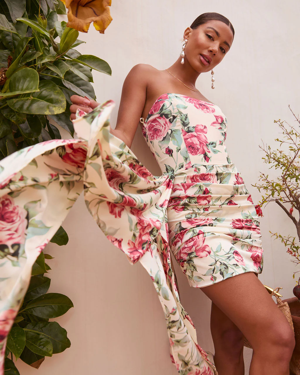 Piya Draped Satin Floral Mini Dress