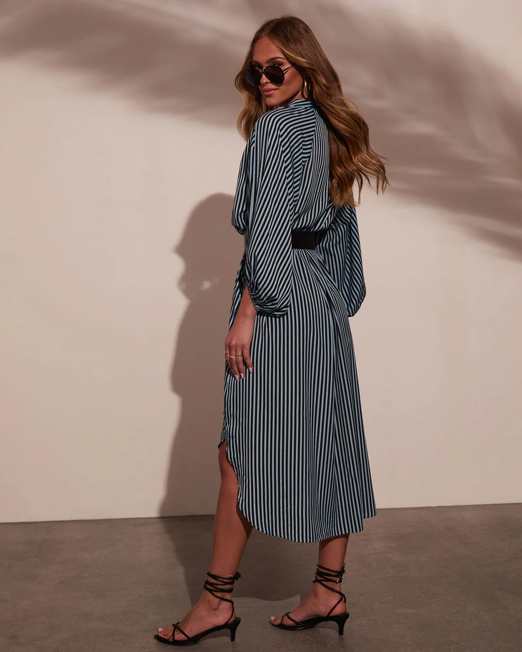 Dimarco Striped Pocketed Belted Midi Dress