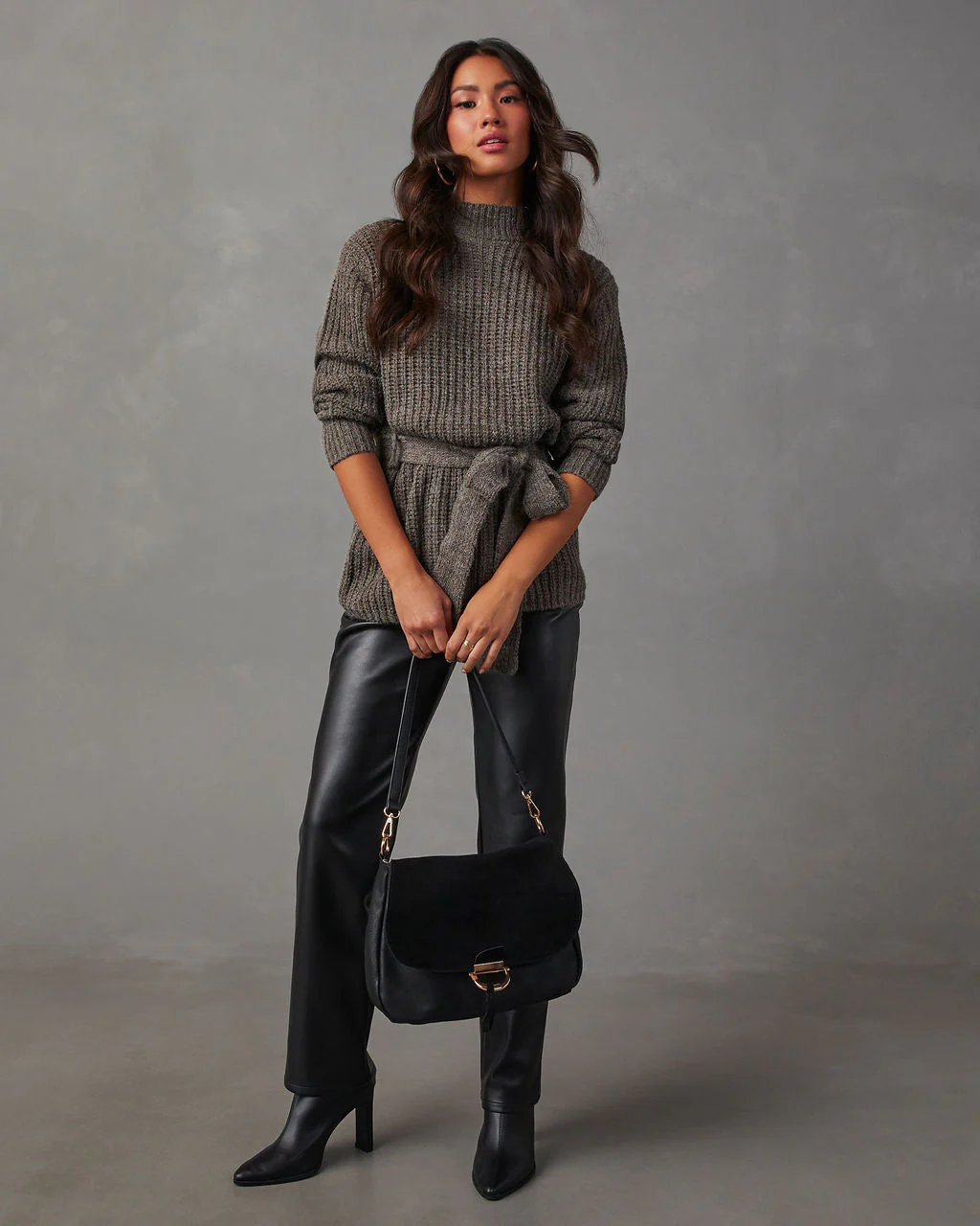 Wixson Belted Mock Neck Sweater