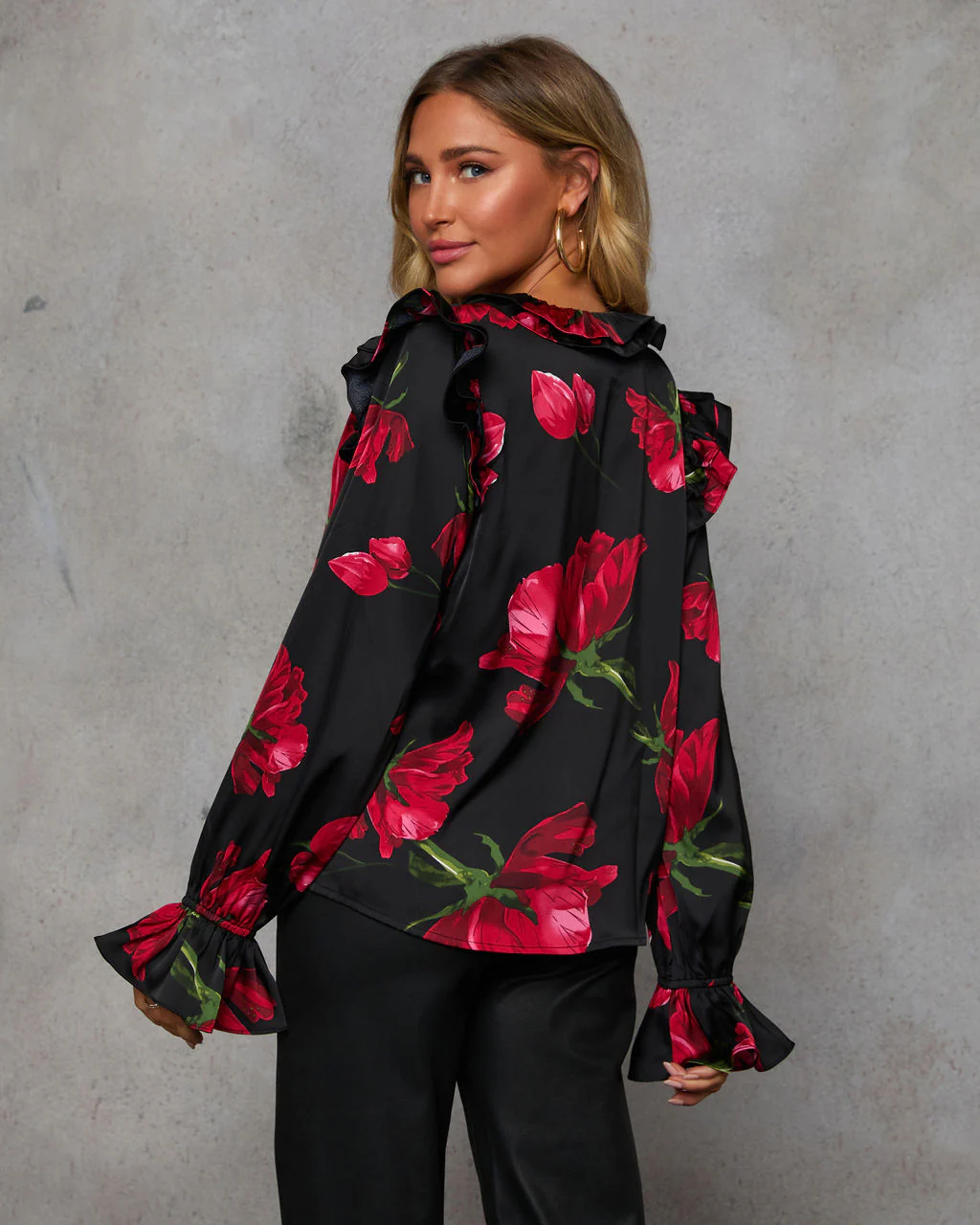 Falling For You Floral Print Satin Blouse