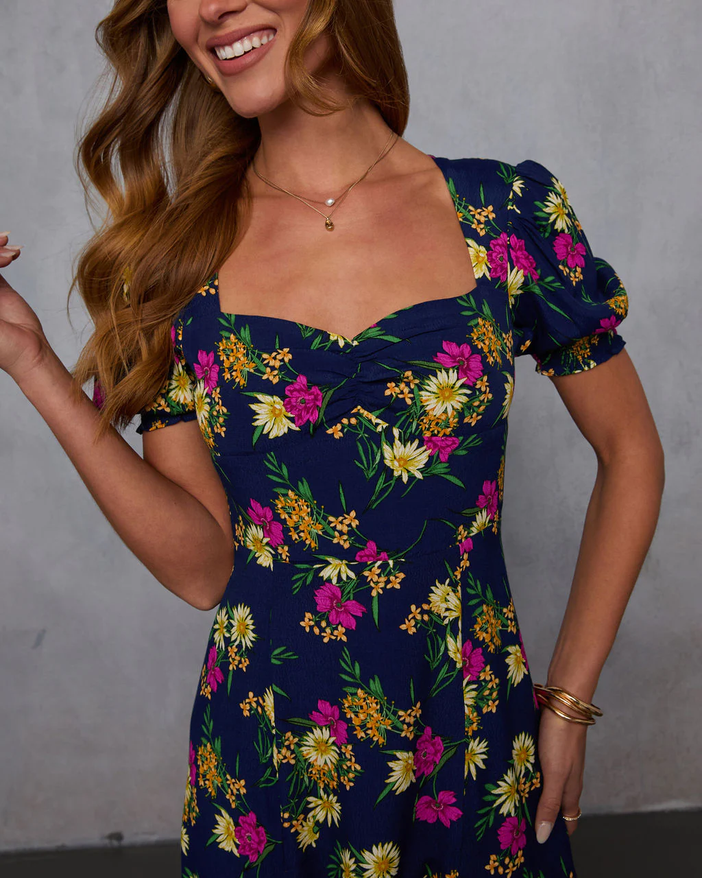 Camellia Floral Puff Sleeve Midi Dress